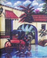 (3) MINIATURE VILLAGE ACRYLIC PRINTS TEXTURED CANVAS GOLD FRAME DECORATIVE ART