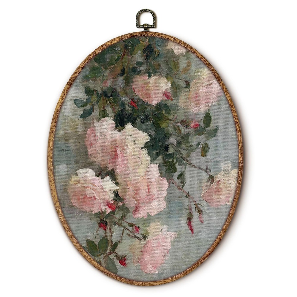 Vintage Roses Oval Wall Art Decor, Antique Floral Oval Framed Canvas Art Prin…