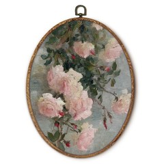 Vintage Roses Oval Wall Art Decor, Antique Floral Oval Framed Canvas Art Prin…