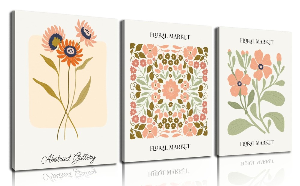 3 PCS Boho Floral Canvas Wall Art, Rustic Botanical Canvas Paintings Prints A…