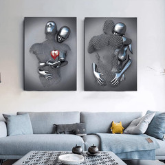 Frameless Love Heart 3D Metal Effect Black Art Wall Decor Modern Gallery Paintin
