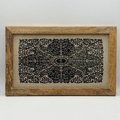 Rustic Framed Black Floral Medallion Textile Wall Art Decor (10″x16″)