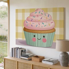 Cute Cupcake Character Canvaswhimsical Kids� Kitchen Wall Art