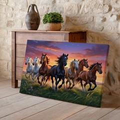 Running Horses Canvas Wall Art Sunset Landscape Wildlife Nature Animal Print