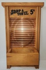 Vinatge Wooden Metal Wash Board Decor Copper with Storage Box