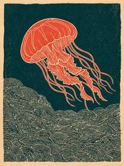 Jellyfish Wall Art Print, Minimalist Ocean Decor, Modern Marine Life Poster