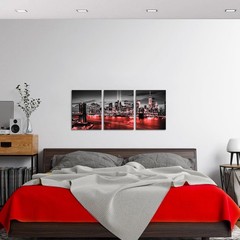New York Brooklyn Bridge Canvas Wall Art Black and White Red City Pictures NY…