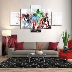 Multi Panel Print Decor Super Heroes Canvas Set Watercolor 5 Piece Wall Art