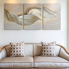 3 Pieces Elegant Feather Neutral Tones Large Wall Art Set for Living Set Of 3