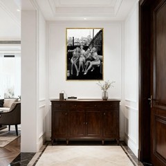 Gold Framed Black and White Canvas Wall Art Vintage New York Rooftop Woman Pa…
