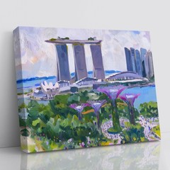Singapore Skyline Painting Canvas Print Singapore Cityscape Wall Decor