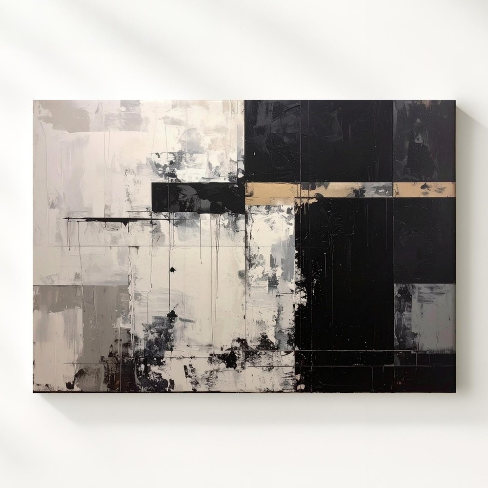 Industrial Contrast Canvasminimalist Abstract Art With Black And Beige Elements