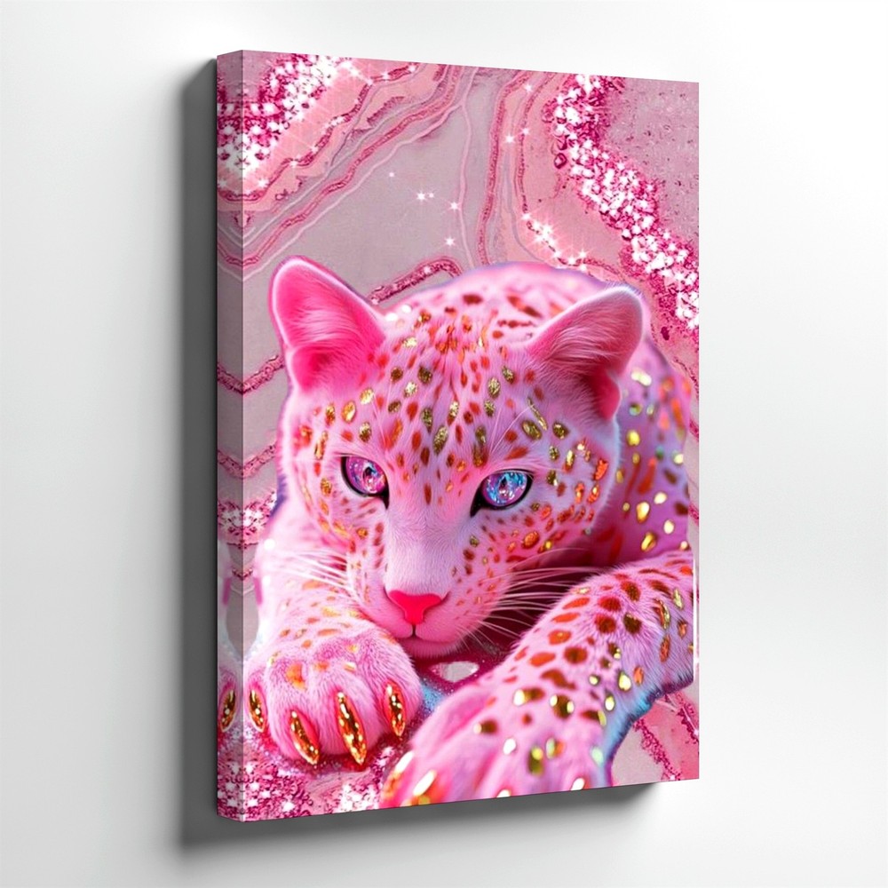 Wall Art Pink Leopard Canvas Print Glitter Animal Poster Sparkly Cat Home Decor
