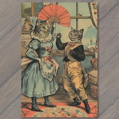 Art Print Cats Dance Retro Cute Funny Humanized Kitty Unusual Strange Weird Fun