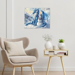 Winter Forest Blue Christmas Snowman Canvas Wall Art for Bathroom Living Room-