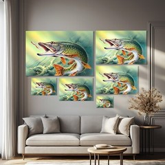 Northern Pike Fishing Painting Print on Framed Canvas Wall Art Fisherman Gift