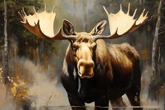 Moose Painting Print Framed Canvas Wall Art Wildlife Animals Modern Rustic Cabin