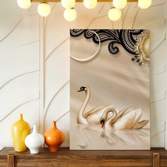 Floral Canvas White Swan Pair Beige Abstract Floral Farmhouse Office Home Print