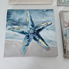 Lot of 4 Starfish Seahorse Turtle Clam Shell Canvas Print Ocean Nautical 8X8