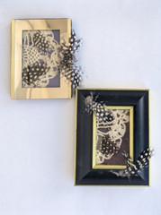 Black white gold 3 D feathers lace frame home decor wall hangings 4 3/8 in h