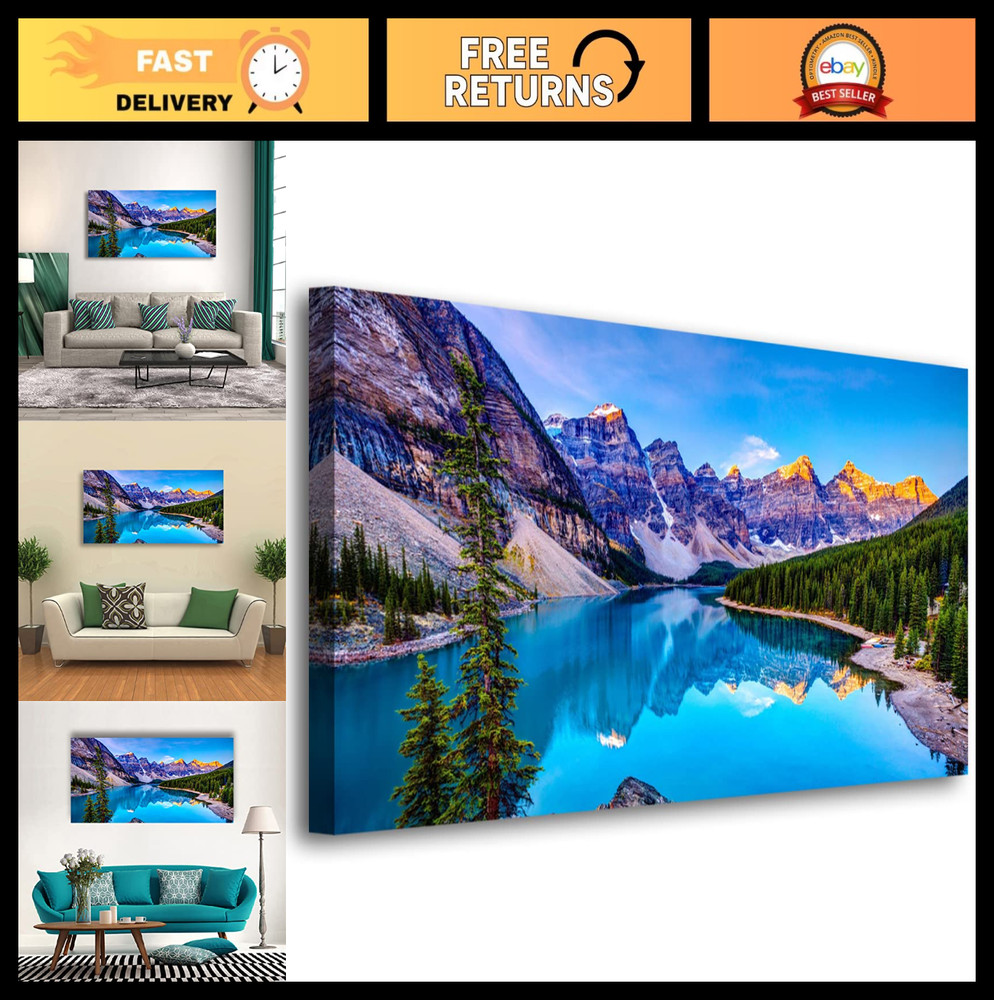 Lake Mountain Landscape Canvas Wall Art – Modern Giclee Print, Framed & Ready to