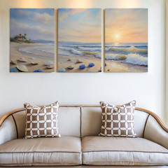 3 Pieces Serene Coastal Beach Scene Waves Sunset Large Wall Art for Set Of 3