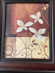VTG Framed Floral Wall Art Burgundy Wood Frame Cottage Farmhouse Decor