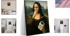 Mona Lisa with a Twist – Vintage Humor Canvas Wall Art for Your Bathroom, 12×16