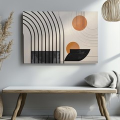Modern Arch Flow Canvasminimalist Black Line & Circle Abstract Art Wall Art