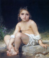 CHILD AT BATH 1886 CHILDREN PAINTING BY FRENCH WILLIAM-ADOLPHE BOUGUEREAU REPRO