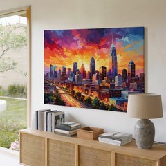 Sunset Energy Cityscape Canvas Vibrant Futuristic Urban Wall Art