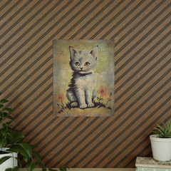 Vintage CAT BOTANICAL Wall Art, Retro Kitten Flower Decor, Cute Cat Floral Print