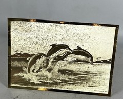 Vintage 1983 Manifestations Dolphin Gold Foil Art Plaque Coastal Decor