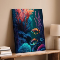 Vibrant Tropical Fish Coral Reef Ocean Canvas Wall Art Print For Home Decor
