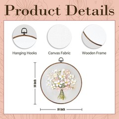 Vintage Pink Bow Floral Bouquet Round Wall Art Framed, White Floral Round Wal…