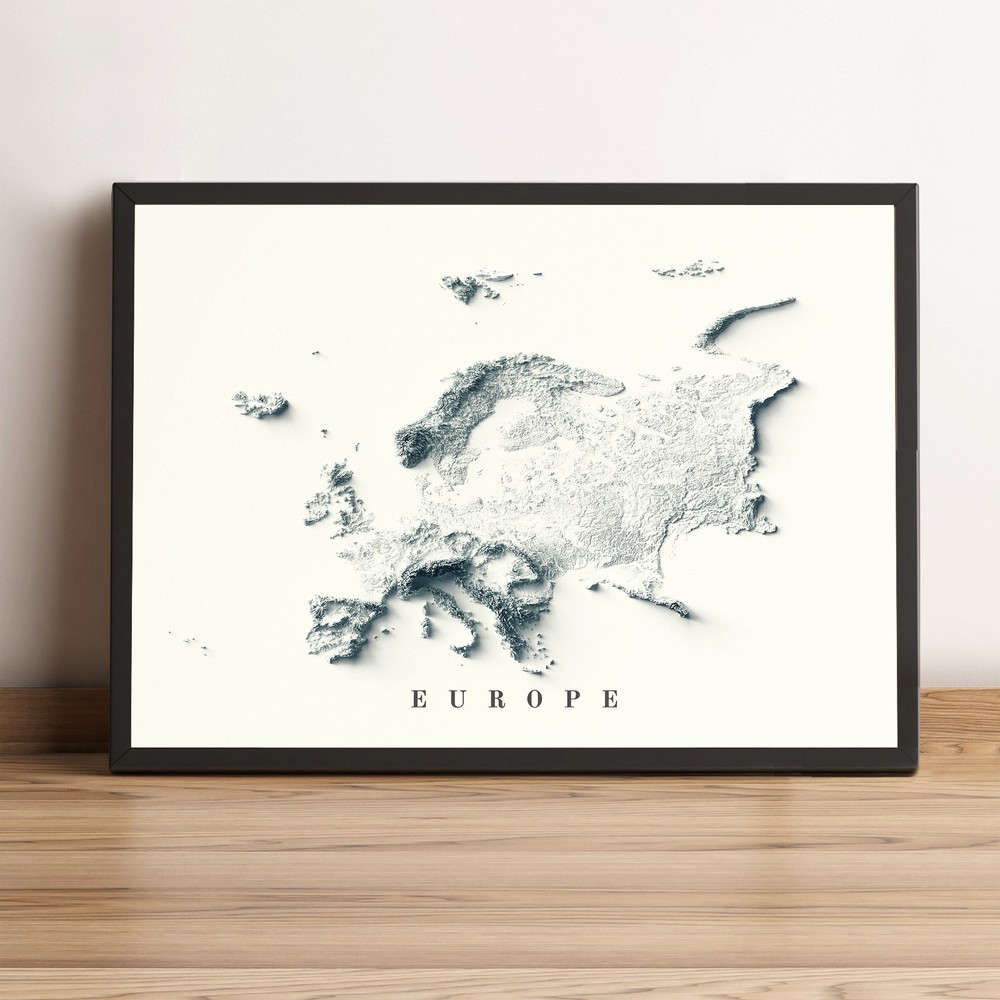 Europe Map, Europe 2D Relief Map, Europe Vintage Map – 2D Flat Print