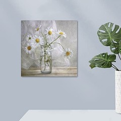 14×14 Canvas Wall Art White Daisy Flower in Bottle Modern Bathroom Decor