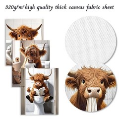 4Pcs Funny Highland Cow Wall Art Pictures, Rustic Cow Canvas Prints for Bathr…