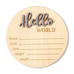 Newborn Announcement Sign, 5.9in Wooden Hello World Baby Welcome Sign Birth P…