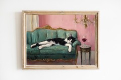Tuxedo Cat Red Wine Poster • Cute Whimsical Cocktail Art for Home Decor