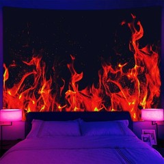Fire Blacklight Poster UV Reactive Tapestry Wall Hanging Fabric Flame Wall Art