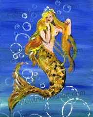Pretty Bubbles Blonde Happy Swimming Mermaid Sea Ocean Nautical Wall Art