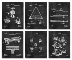 6 Billiards Patent Wall Art Prints – 8×10 – Gift Snooker Pool Player Game Room