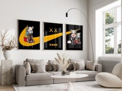 Set of 3 Yellow Nike Kaws Wall Art pieces canvas home decor Portrait Gallery