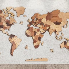 Wooden World Map 3D, Wood World Map Wall Art, Multilayered Wooden Map
