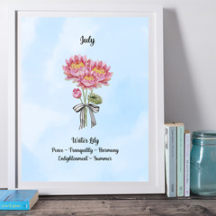 July Birth Flower Water Lily Blue Watercolor Wall Art Print Gift 8×10 UNFRAMED