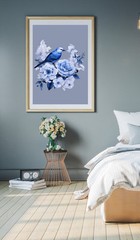 Blue Bird & Flowers Poster – Elegant Wall Art – Nature Décor – 11in x 14in