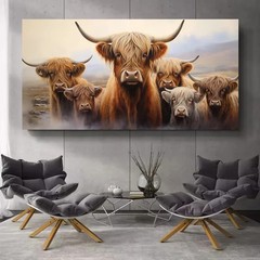 Family of Highland Cows Canvas Painting Wall Picture Canvas Wall Art Home Decor