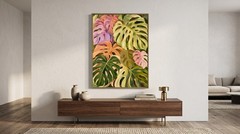 Vibrant Tropical Plant Art Print Variegated Monstera Leaf Poster Boho Wall Decor