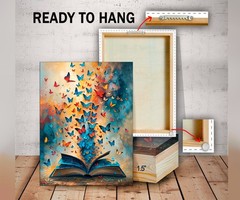 Colorful Butterfly Book Canvas Wall Art Retro Book Lover Gift Room Wall Decor